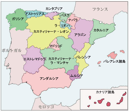 スペイン地方区分地図フォト