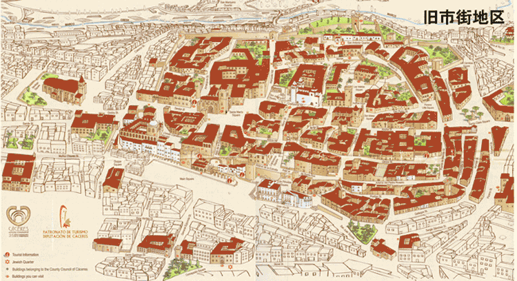カセレス旧市街イラストマップ